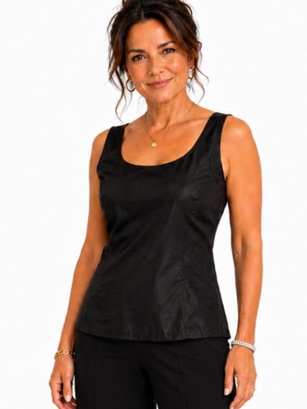 Lundström Raw Silk Camisole Black Scoop Neck Zip Back Tank Top Size 12